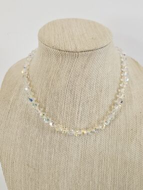 Vintage Aurora Borealis Iridescent Glass Crystal Bead Multifaceted Necklace 18"